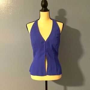 Mark Wong Nark, backless, purple halter top.